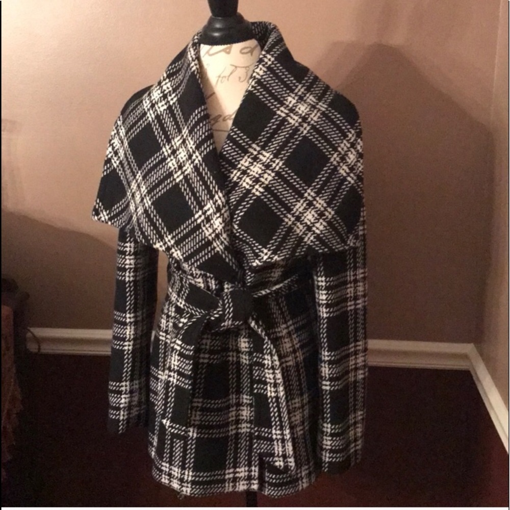 Houndstooth Fully Lined Wool Peacoat - image 1